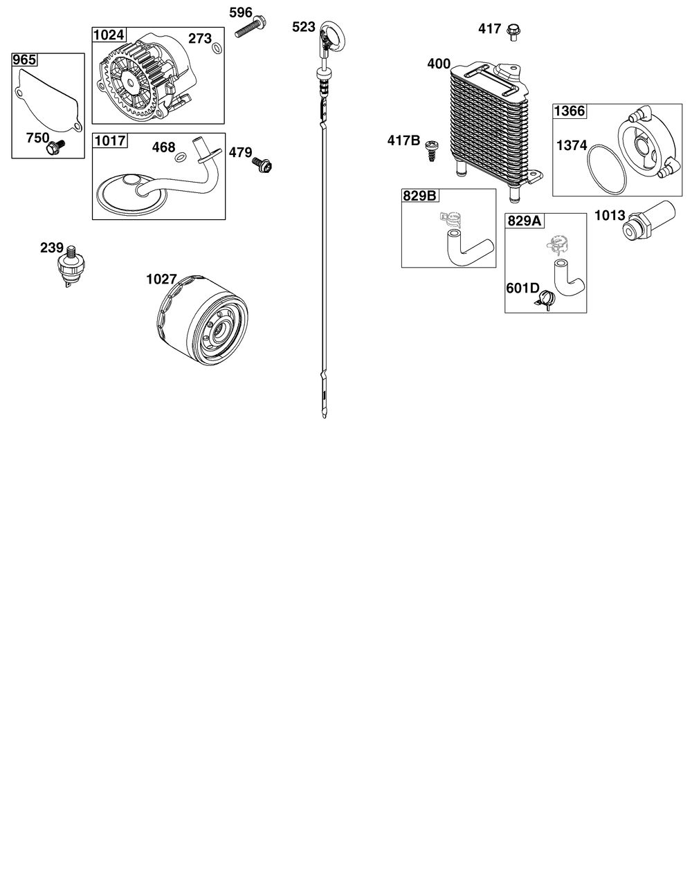 Lubrication Group Diagram and Parts List for 613477-0250-J1 400000 - 699999 Briggs and Stratton Engine